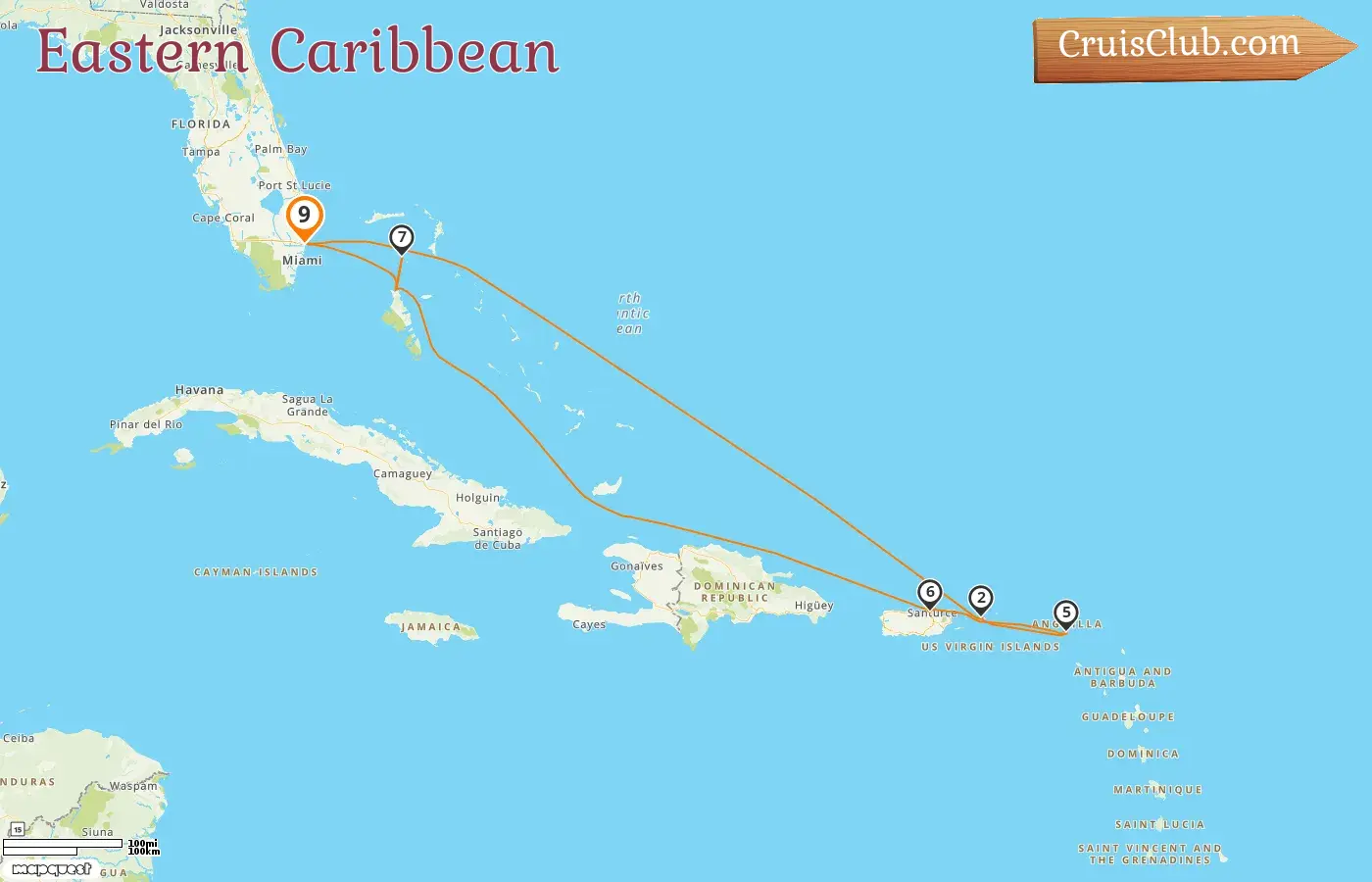 Cruise in the Eastern Caribbean from Fort Lauderdale aboard Allure of the Seas ship with visits to USA, Puerto Rico, and Bahamas for 9 days