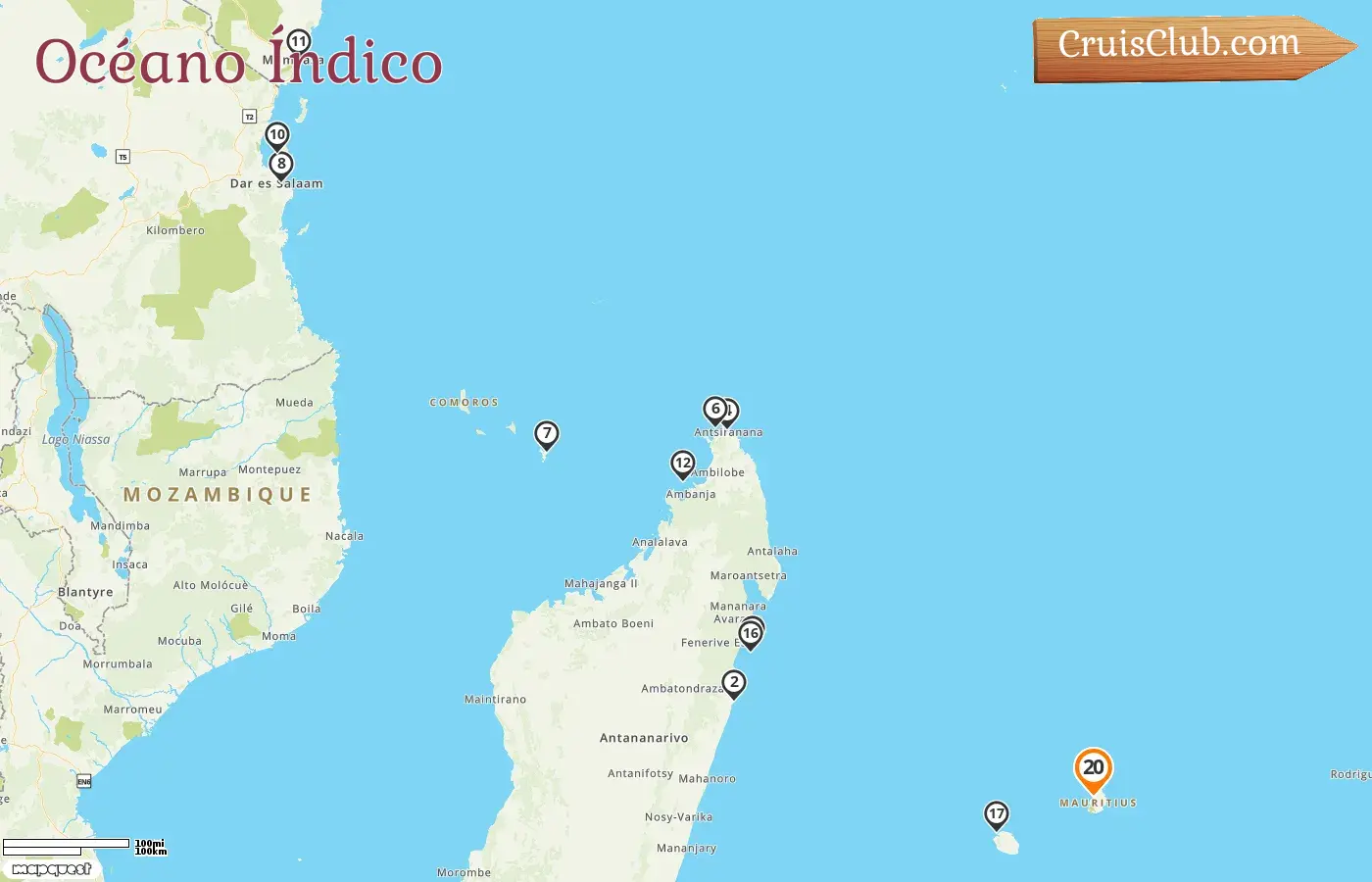 Crucero por el Océano Índico desde Port Louis a bordo del barco MS EUROPA con visitas a Mauricio, Madagascar, Mayotte, Tanzania, Kenia y Reunión durante 20 días