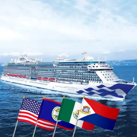Cruise in the Caribbean from Fort Lauderdale aboard Majestic Princess ship with visits to USA, Belize, Honduras, Mexico, Dominican Republic, and Puerto Rico for 15 days