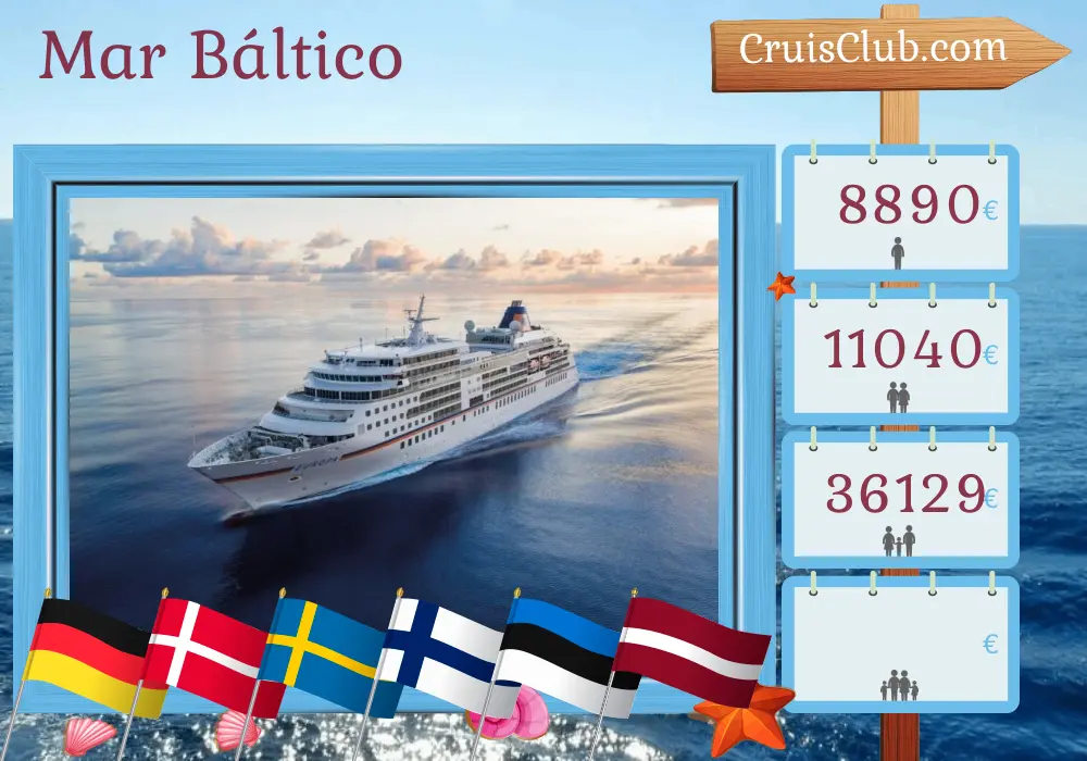 Crucero por el mar Báltico de Travemünde a Kiel a bordo del barco MS EUROPA con visitas a Alemania, Dinamarca, Suecia, Finlandia, Estonia, Letonia y Polonia por 13 días