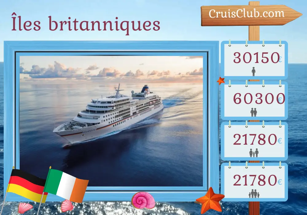 Croisière dans les îles britanniques au départ de Hambourg à bord du MS EUROPA avec des arrêts en Allemagne et en Irlande pendant 17 jours