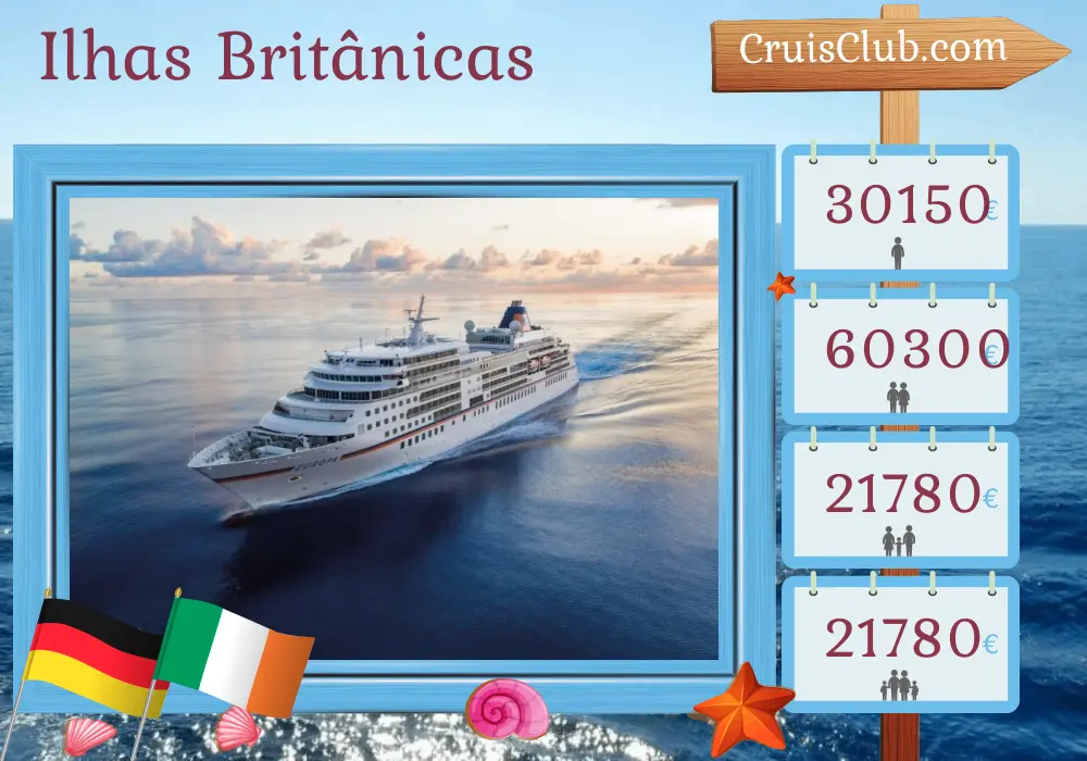 Cruzeiro pelas Ilhas Britânicas saindo de Hamburgo a bordo do navio MS EUROPA com visitas à Alemanha e à Irlanda por 17 dias