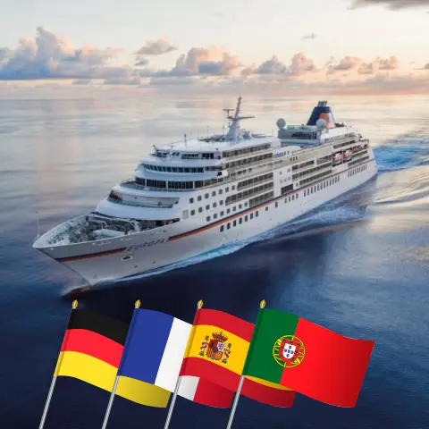 Cruise in the Atlantic from Hamburg to Palma aboard MS EUROPA ship with visits to Germany, France, Spain, and Portugal for 17 days