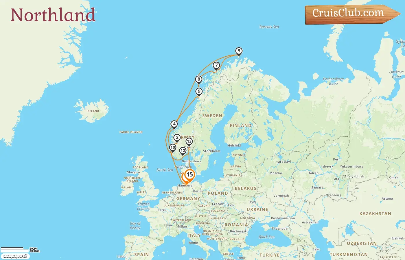 Northland Cruise from Hamburg to Travemünde on board MS EUROPA with stops in Germany and Norway for 15 days