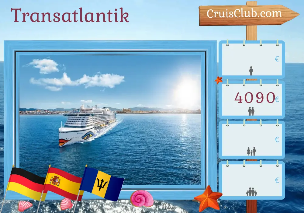 Kreuzfahrt über den Atlantik von Hamburg nach Bridgetown an Bord des Schiffes AIDAperla mit Stopps in Deutschland, Spanien, Saint Vincent und den Grenadinen und Barbados für 20 Tage