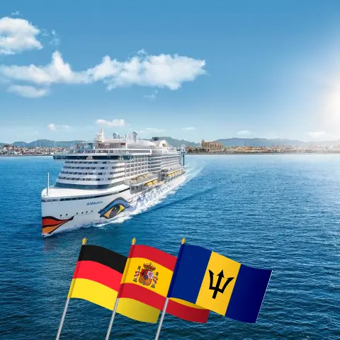 Cruise in the Transatlantic from Hamburg to Bridgetown aboard AIDAperla ship with visits to Germany, Spain, Saint Vincent and the Grenadines, and Barbados for 20 days