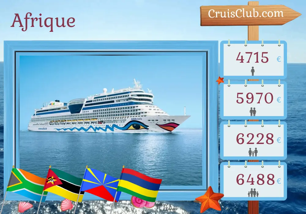 Croisière en Afrique de Cape Town à Port Louis à bord du navire AIDAstella avec des visites en Afrique du Sud, au Mozambique, à La Réunion et à l`île Maurice pendant 15 jours