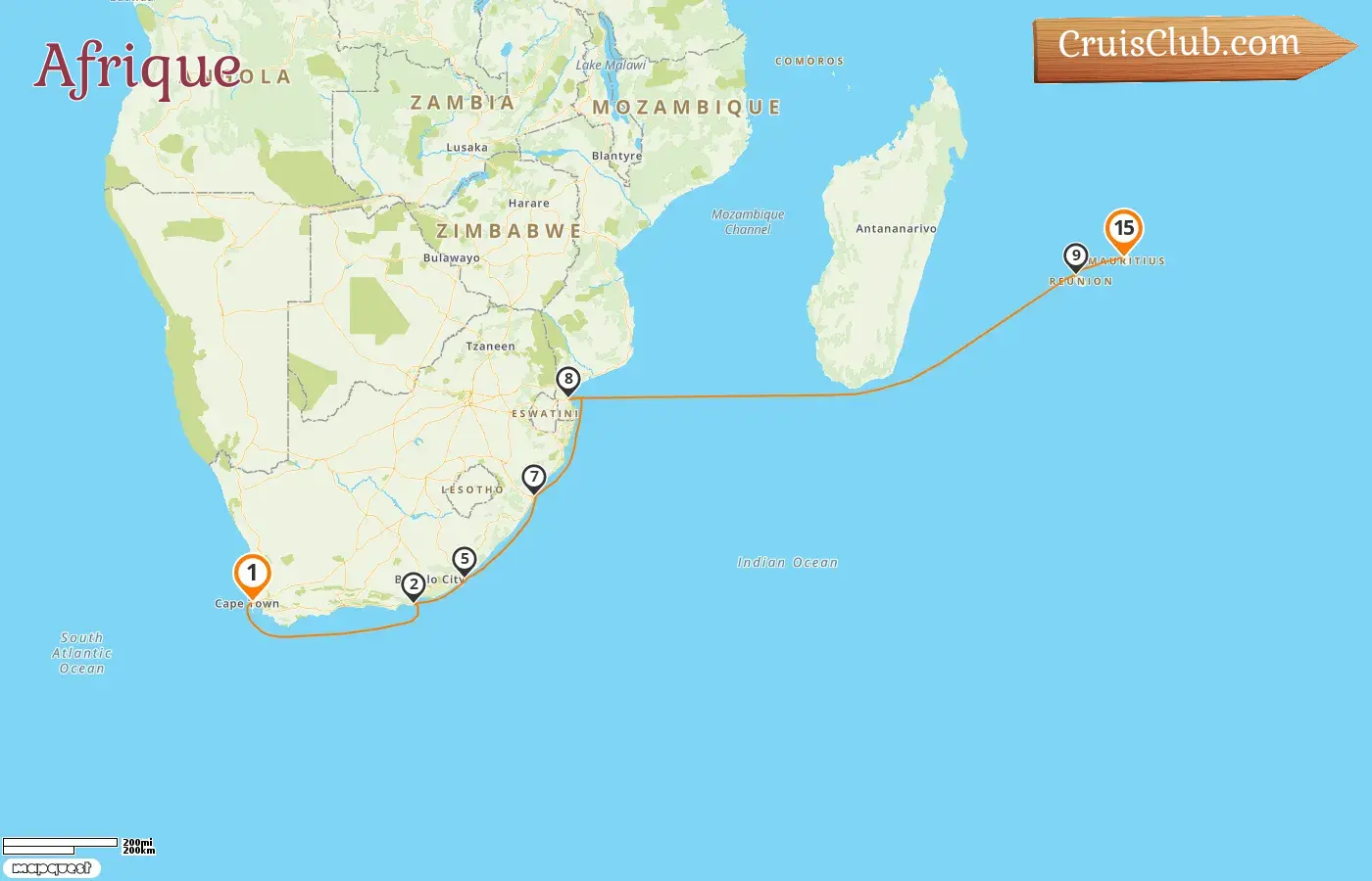 Croisière en Afrique de Cape Town à Port Louis à bord du navire AIDAstella avec des visites en Afrique du Sud, au Mozambique, à La Réunion et à l`île Maurice pendant 15 jours