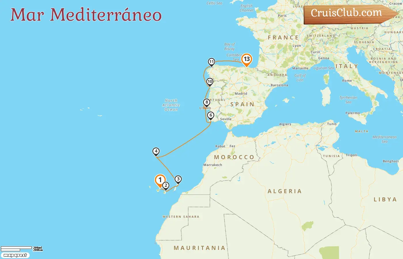 Crucero por el Mediterráneo desde Tenerife a Bilbao a bordo del barco MS EUROPA 2 con visitas a España y Portugal durante 13 días