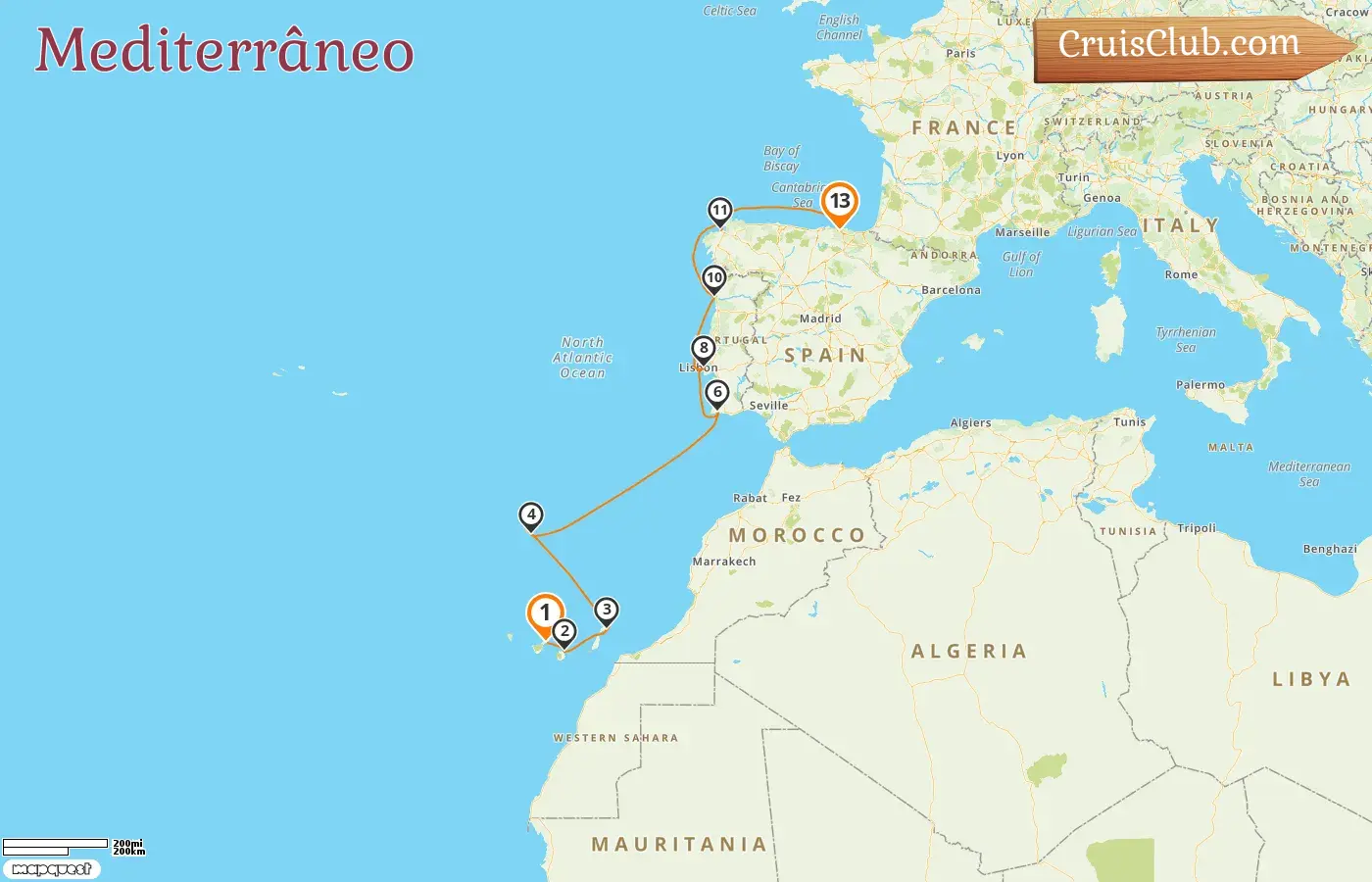 Cruzeiro no Mediterrâneo de Tenerife a Bilbao a bordo do navio MS EUROPA 2 com visitas a Espanha e Portugal por 13 dias