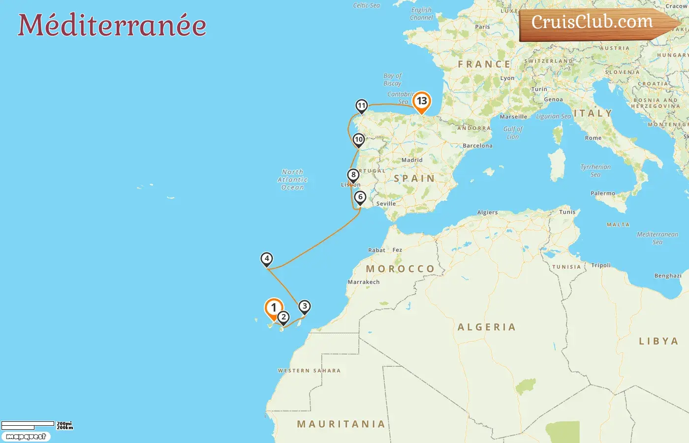 Croisière en Méditerranée de Tenerife à Bilbao à bord du navire MS EUROPA 2 avec des visites en Espagne et au Portugal pendant 13 jours