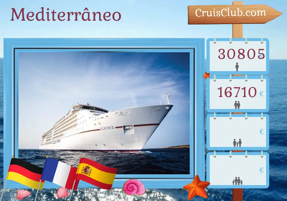 Cruzeiro no Mediterrâneo de Hamburgo a Málaga a bordo do navio MS EUROPA 2 com visitas à Alemanha, França e Espanha por 14 dias