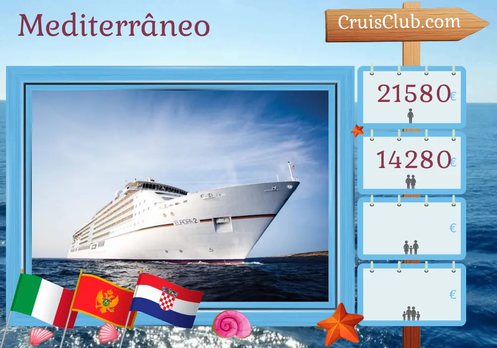 Cruzeiro no Mediterrâneo de Civitavecchia para Dubrovnik a bordo do navio MS EUROPA 2 com visitas à Itália, Montenegro e Croácia por 10 dias