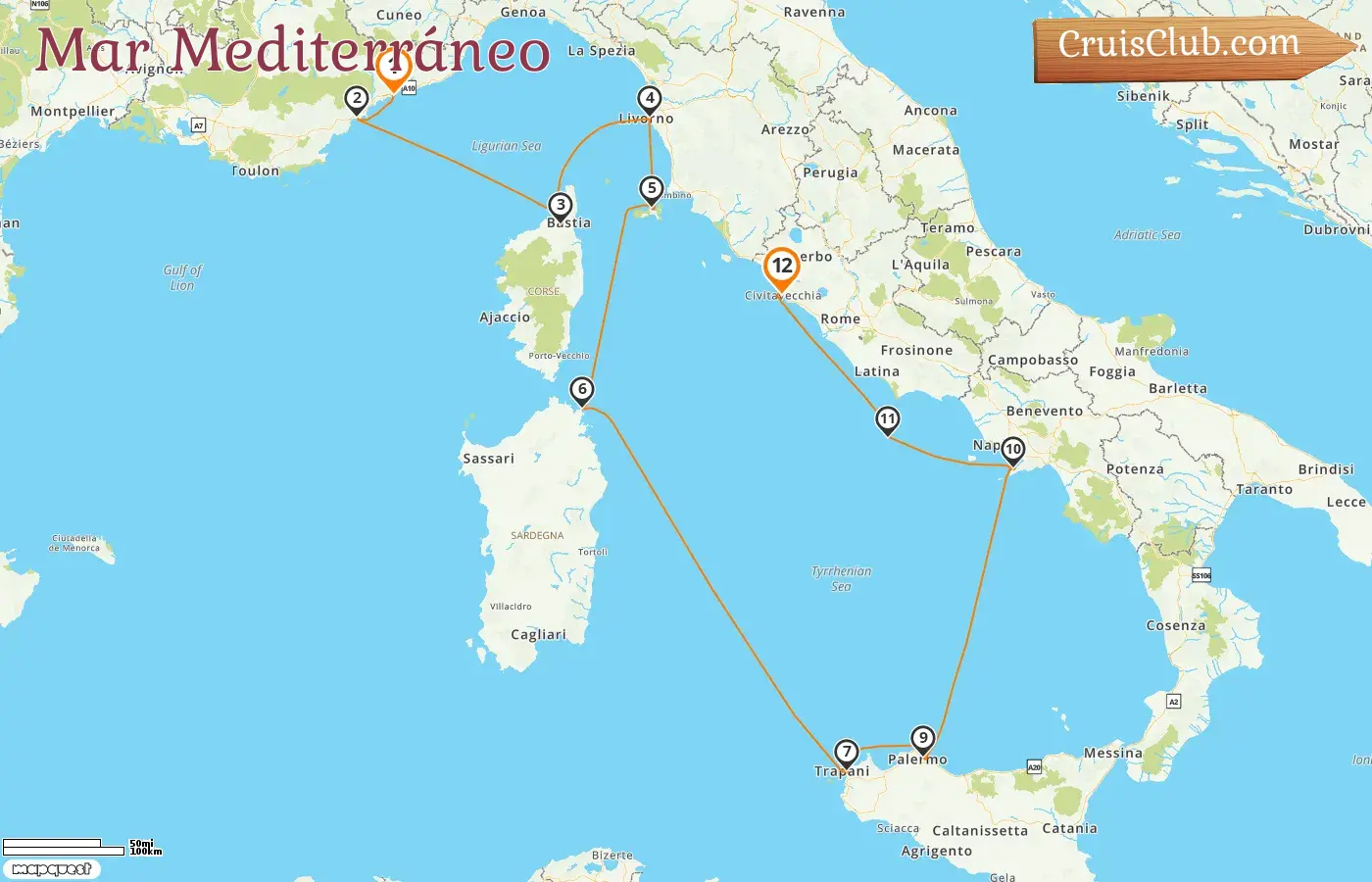 Crucero en el Mediterráneo desde Montecarlo a Civitavecchia a bordo del barco MS EUROPA 2 con visitas a Mónaco, Francia e Italia durante 12 días