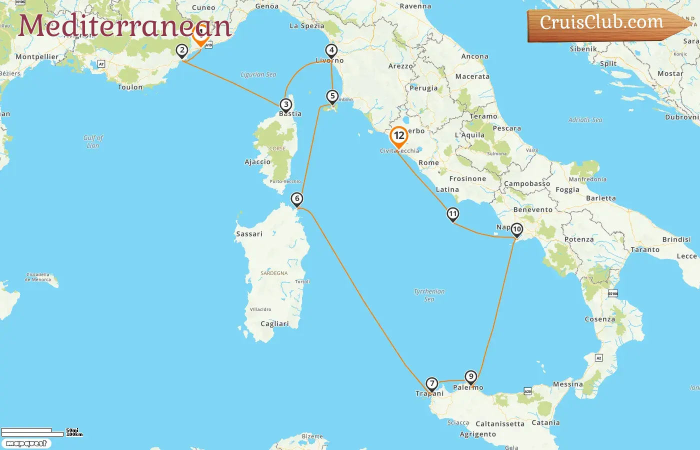 Cruise in the Mediterranean from Monte Carlo to Civitavecchia aboard MS EUROPA 2 ship with visits to Monaco, France, and Italy for 12 days