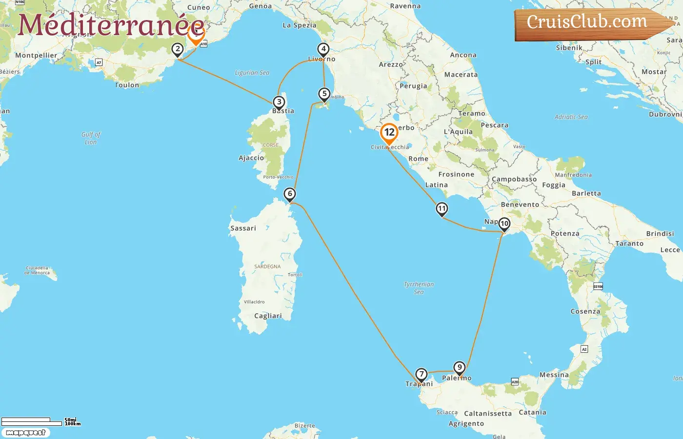 Croisière en Méditerranée de Monte-Carlo à Civitavecchia à bord du navire MS EUROPA 2 avec escales à Monaco, en France et en Italie pendant 12 jours
