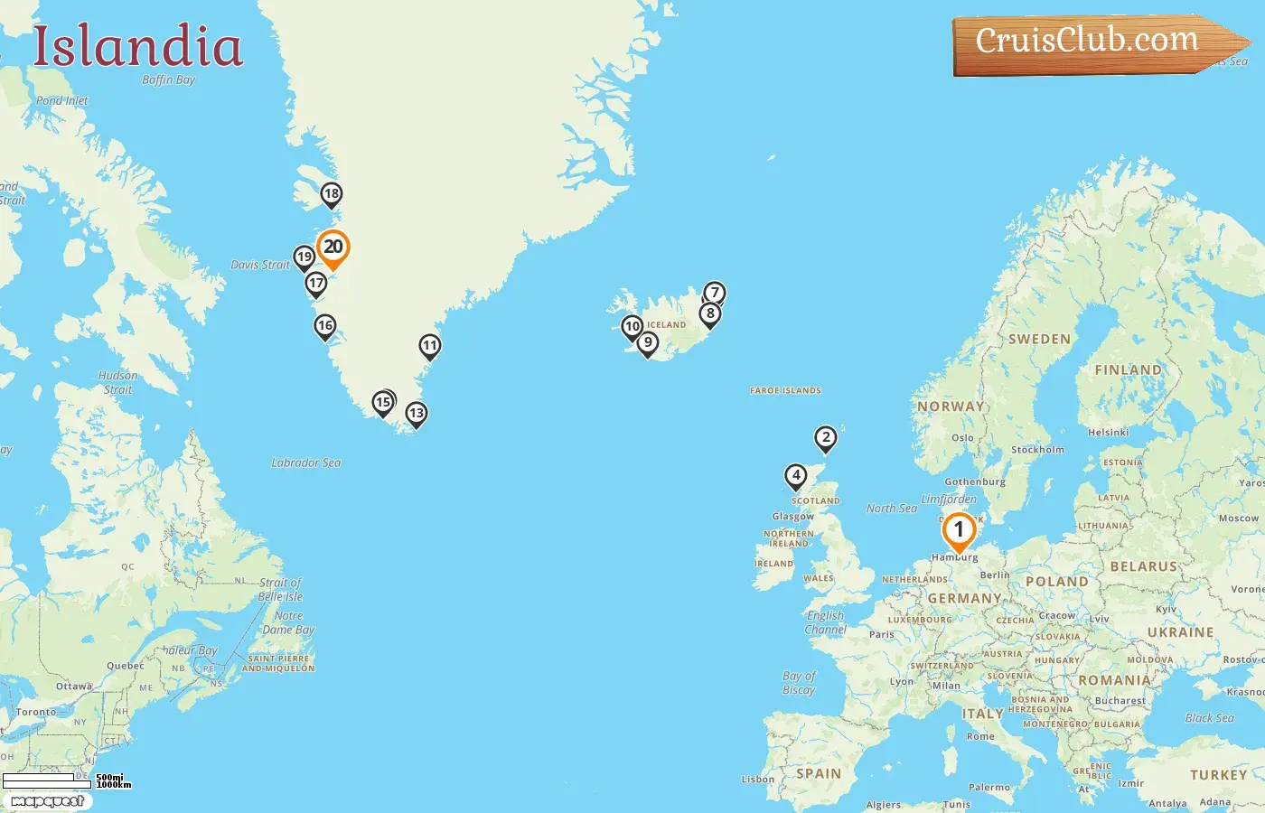 Crucero por Islandia desde Hamburgo a Kangerlussuaq a bordo del barco HANSEATIC spirit con visitas a Alemania, Islandia y Groenlandia durante 20 días