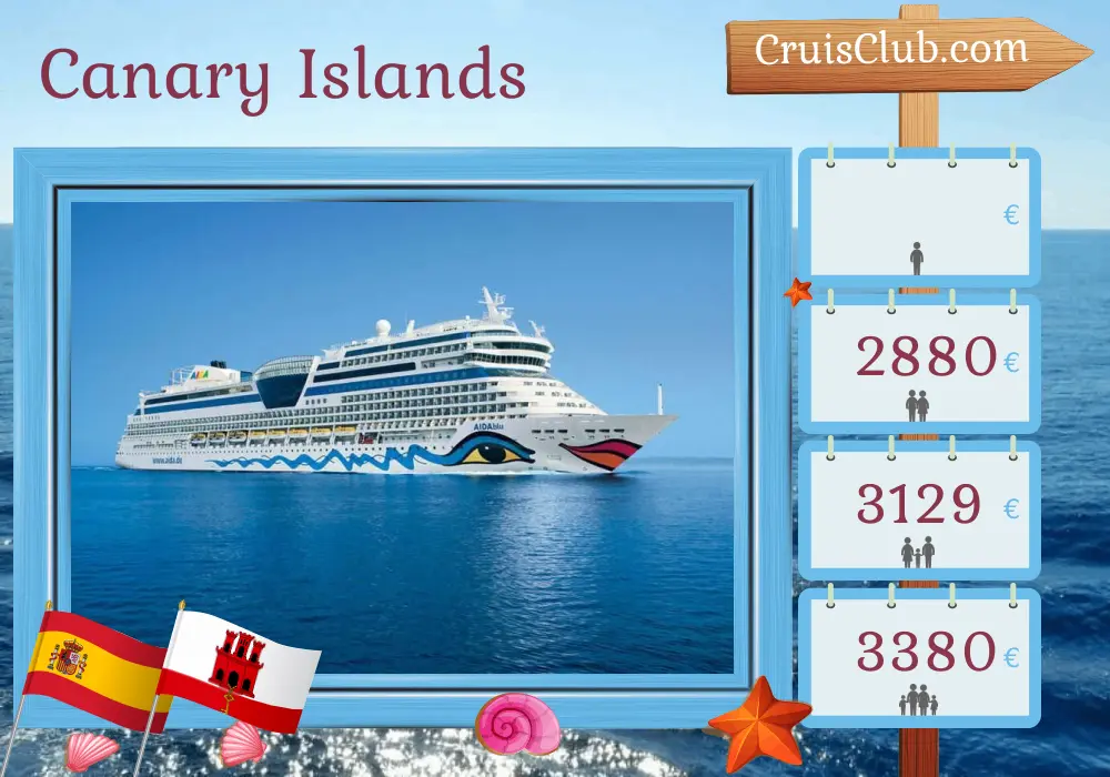 Cruise in the Canary Islands from Palma to Las Palmas aboard AIDAblu ship with visits to Spain, Gibraltar, and Morocco for 8 days