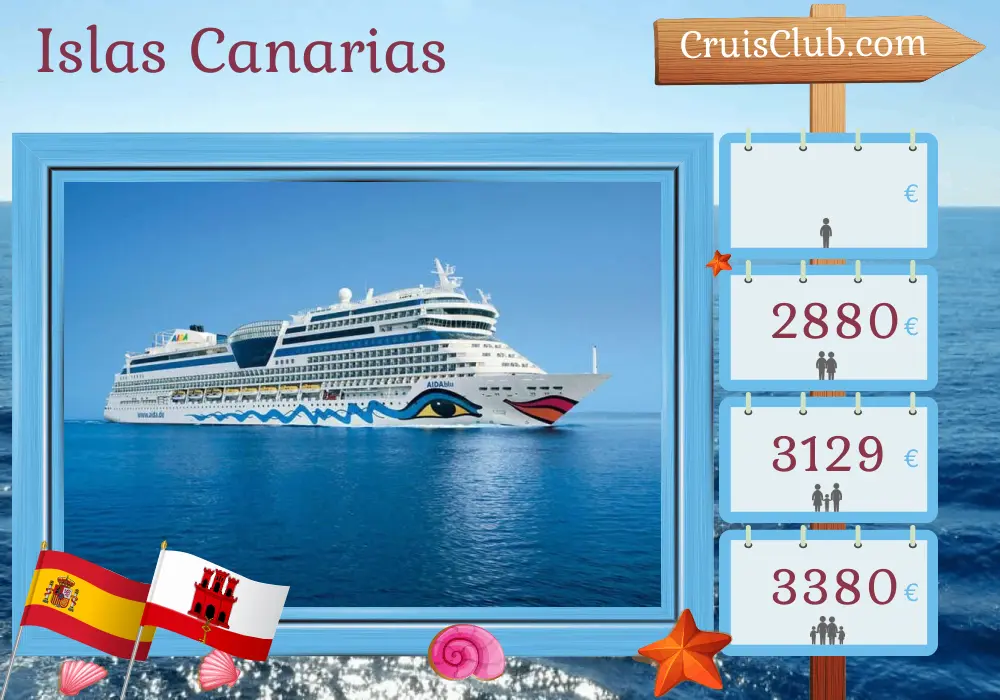 Crucero por las Islas Canarias de Palma a Las Palmas a bordo del barco AIDAblu con visitas a España, Gibraltar y Marruecos durante 8 días