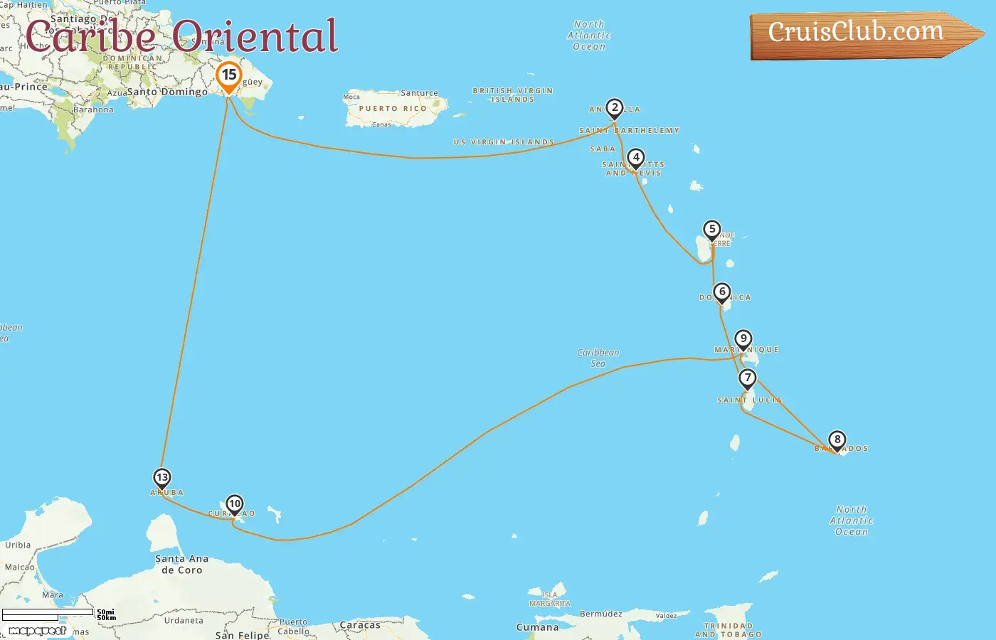 Crucero en el Caribe Oriental desde La Romana a bordo del barco AIDAsol con visitas a Guadalupe, Barbados, Curazao y Aruba por 15 días