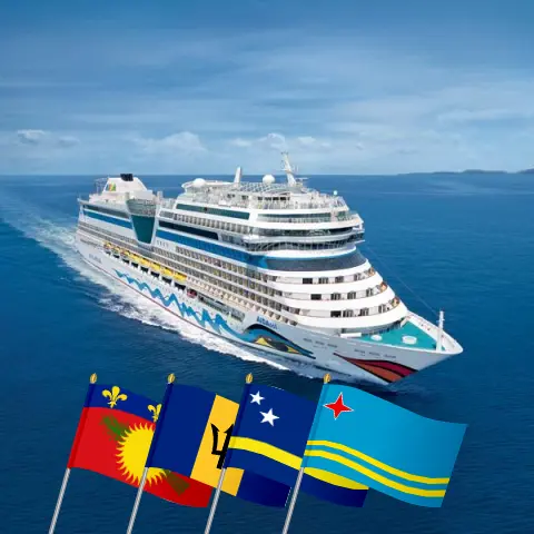 Cruise in the Eastern Caribbean from La Romana aboard AIDAsol ship with visits to Guadeloupe, Barbados, Curaçao, and Aruba for 15 days