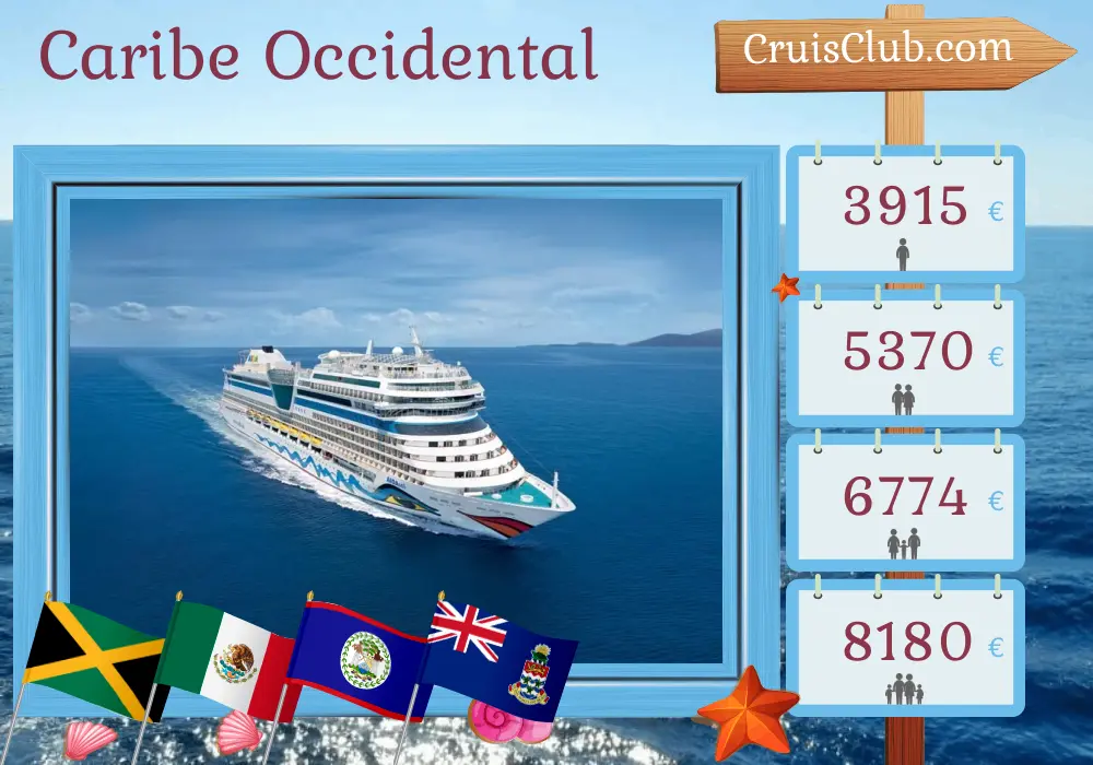 Crucero por el Caribe Occidental desde La Romana a bordo del barco AIDAsol con visitas a Jamaica, México, Belice y las Islas Caimán por 15 días