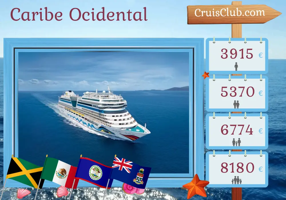 Cruzeiro no Caribe Ocidental a partir de La Romana a bordo do navio AIDAsol com visitas à Jamaica, México, Belize e Ilhas Cayman por 15 dias