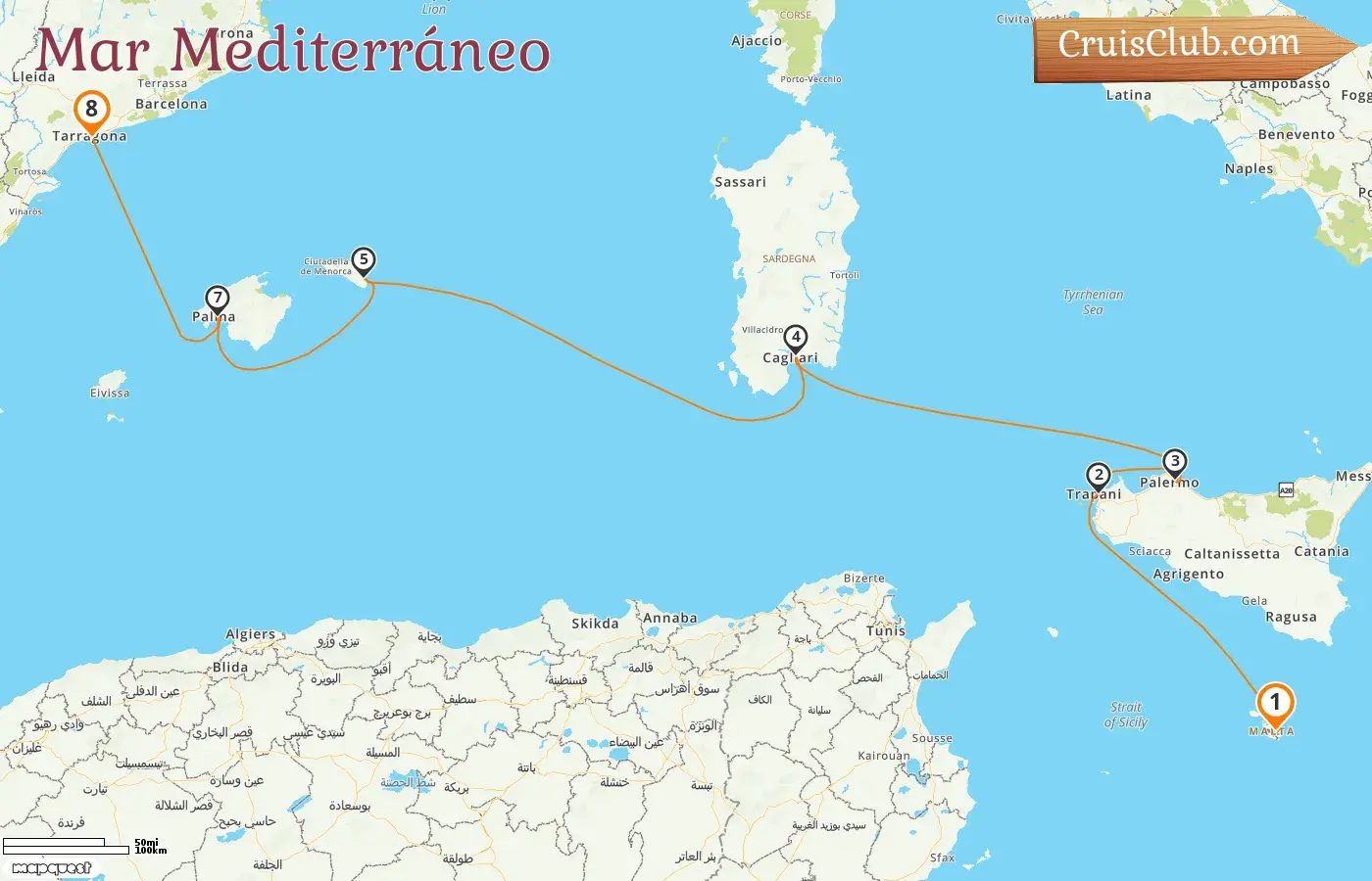 Crucero por el Mediterráneo de Valletta a Tarragona a bordo del barco L`Austral con visitas a Malta, Italia y España durante 8 días