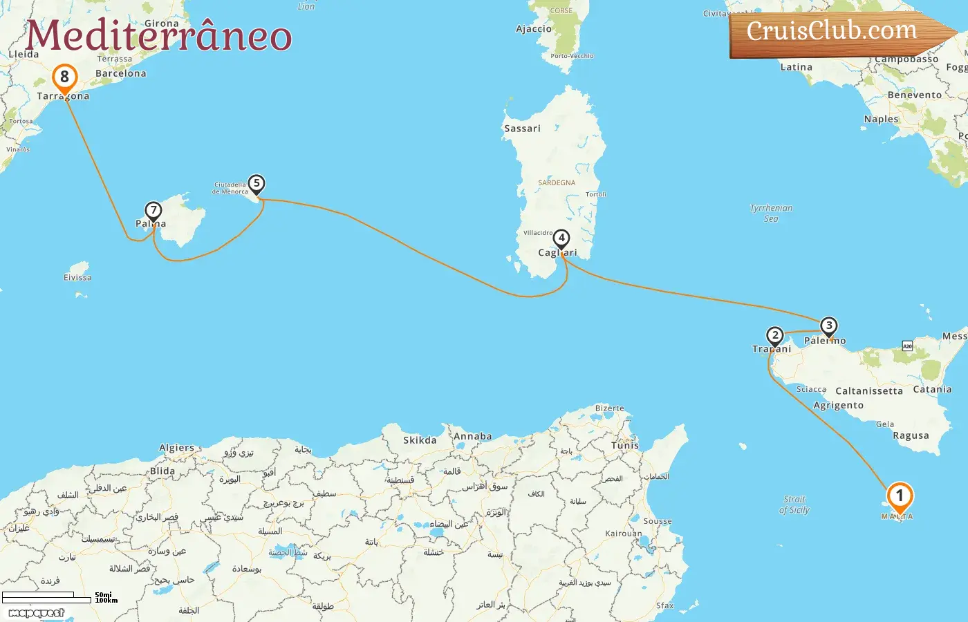 Cruzeiro no Mediterrâneo de Valletta a Tarragona a bordo do navio L`Austral com visitas a Malta, Itália e Espanha por 8 dias