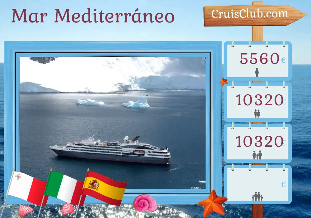 Crucero por el Mediterráneo de Valletta a Tarragona a bordo del barco L`Austral con visitas a Malta, Italia y España durante 8 días