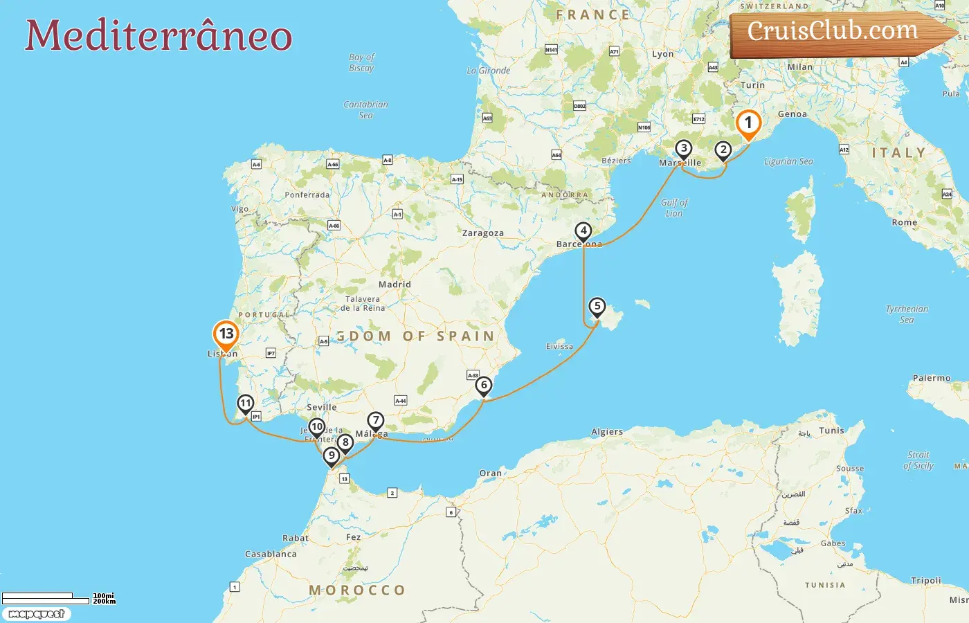 Cruzeiro no Mediterrâneo de Monte Carlo a Lisboa a bordo do navio Oceania Nautica com visitas a Mônaco, França, Espanha, Gibraltar, Marrocos e Portugal por 13 dias