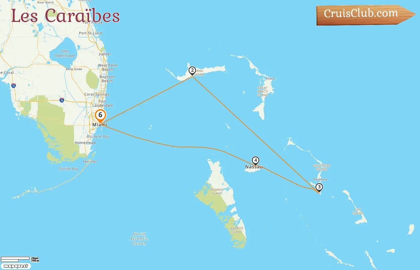 Croisière dans les Caraïbes au départ de Miami à bord du navire Carnival Sunrise avec des visites aux États-Unis et aux Bahamas pendant 6 jours