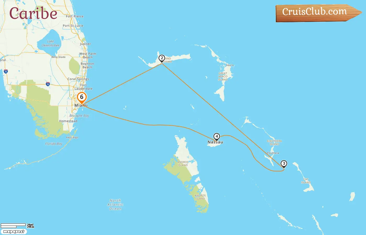 Cruzeiro no Caribe de Miami a bordo do navio Carnival Sunrise com visitas aos EUA e Bahamas por 6 dias