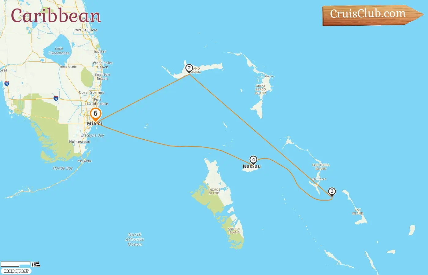 Cruise in the Caribbean from Miami aboard Carnival Sunrise ship with visits to USA and Bahamas for 6 days