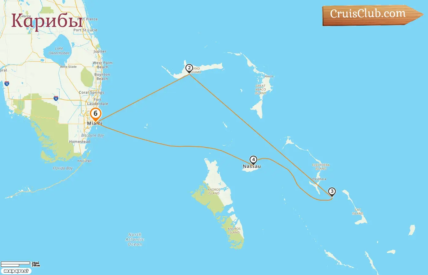 Круиз по Карибскому морю из Майами на борту судна Carnival Sunrise с посещением США и Багамских островов на 6 дней