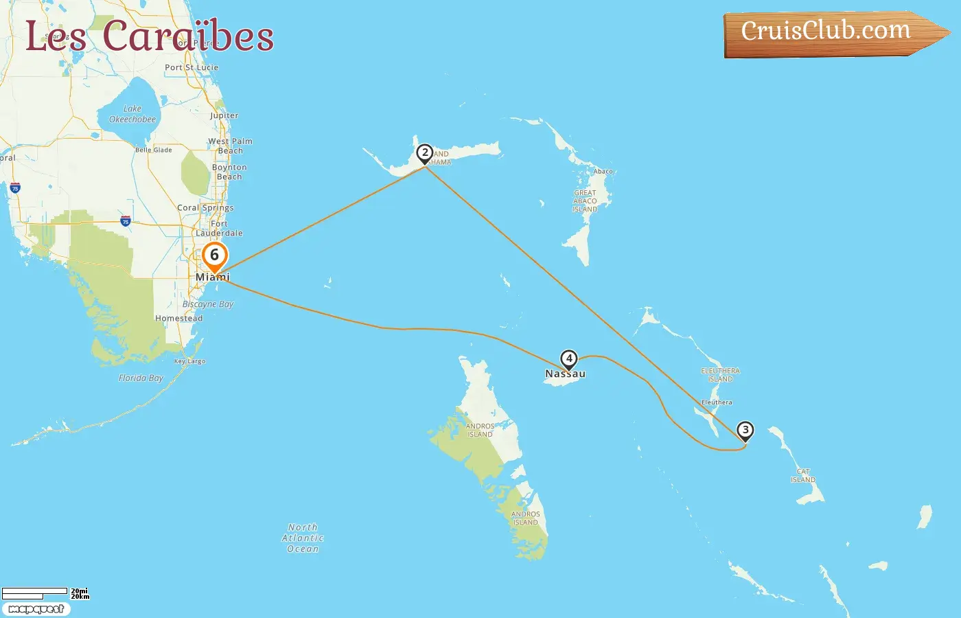 Croisière dans les Caraïbes au départ de Miami à bord du navire Carnival Sunrise avec des visites aux États-Unis et aux Bahamas pendant 6 jours