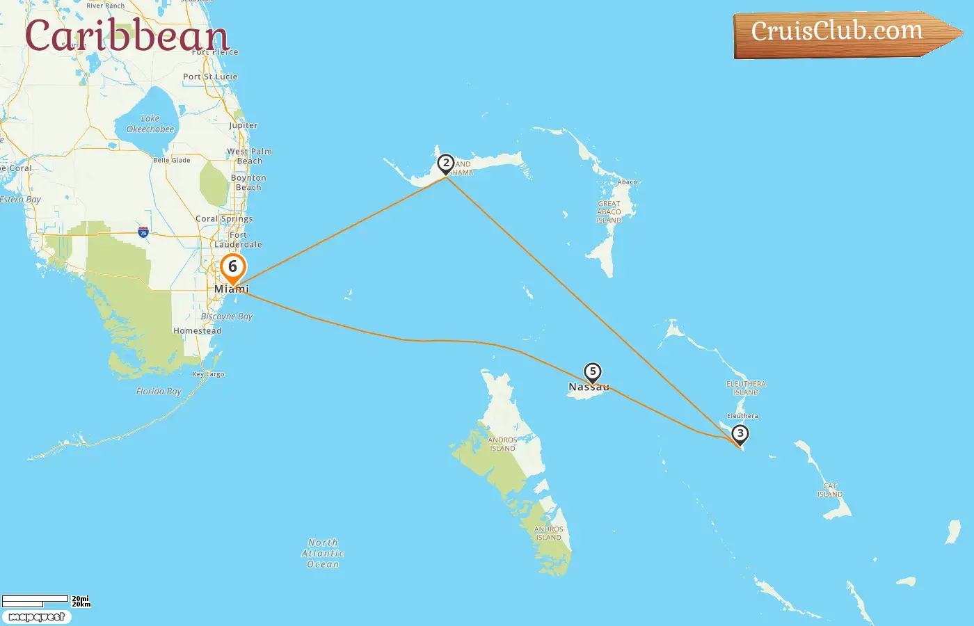 Cruise in the Caribbean from Miami aboard Carnival Sunrise ship with visits to USA and Bahamas for 6 days