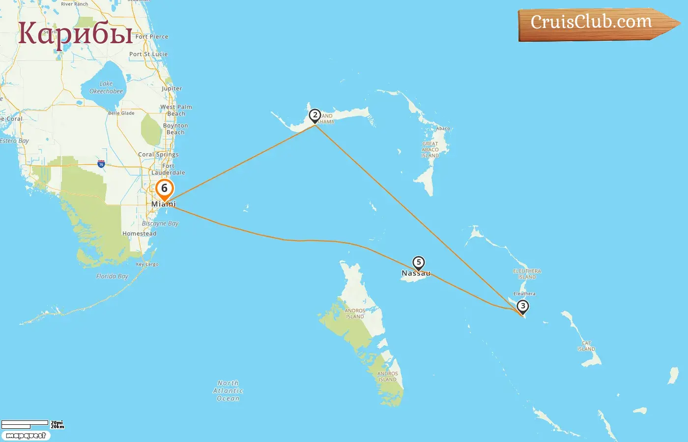 Круиз по Карибскому морю из Майами на борту судна Carnival Sunrise с посещением США и Багамских островов на 6 дней