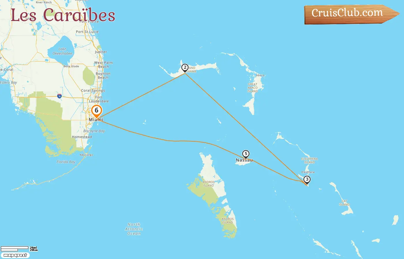 Croisière dans les Caraïbes au départ de Miami à bord du navire Carnival Sunrise avec des visites aux États-Unis et aux Bahamas pendant 6 jours