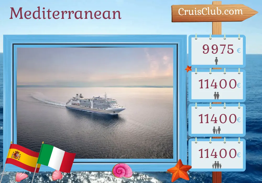 Cruise in the Mediterranean from Barcelona to Civitavecchia aboard Silver Dawn ship with visits to Spain, Italy, and Tunisia for 8 days