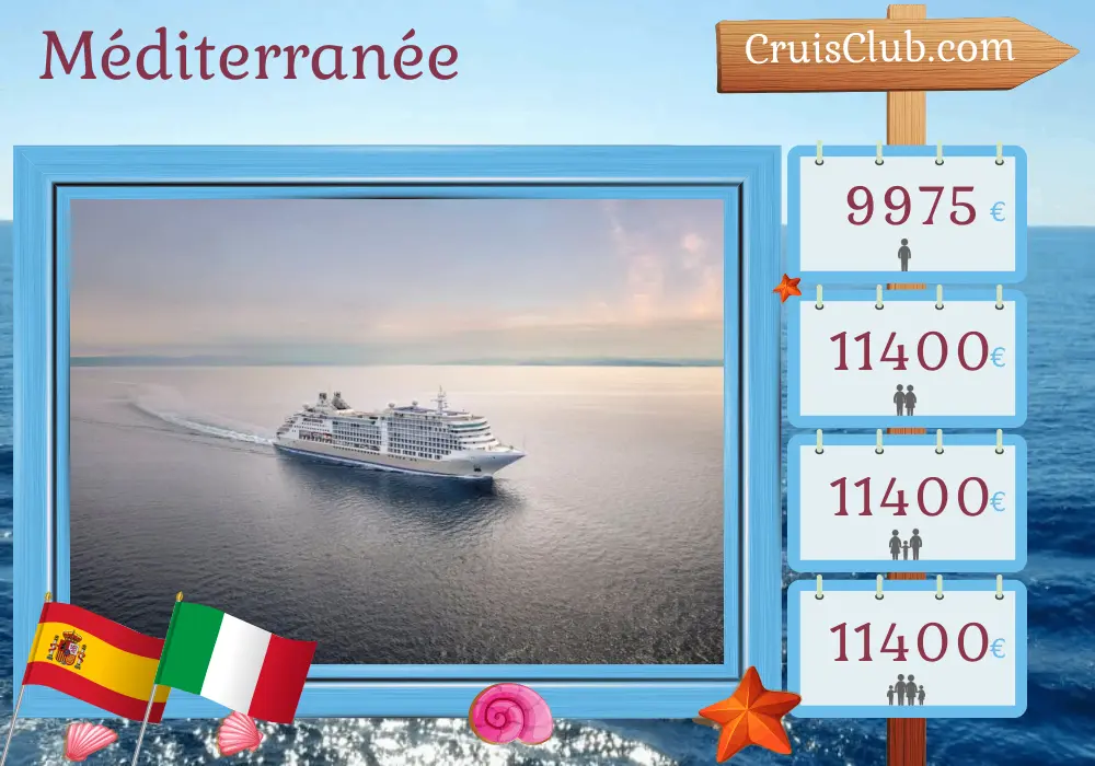Croisière en Méditerranée de Barcelone à Civitavecchia à bord du navire Silver Dawn avec des escales en Espagne, en Italie et en Tunisie pendant 8 jours