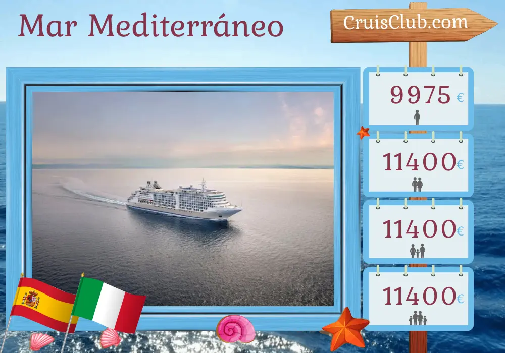 Crucero en el Mediterráneo de Barcelona a Civitavecchia a bordo del barco Silver Dawn con visitas a España, Italia y Túnez durante 8 días