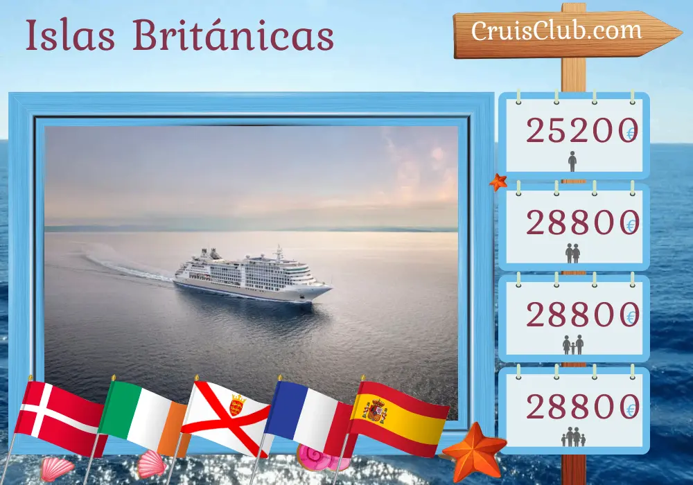 Crucero por las islas británicas desde Copenhague a Lisboa a bordo del barco Silver Dawn con visitas a Dinamarca, Irlanda, Jersey, Francia y España durante 25 días