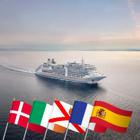 Cruise in the British Isles from Copenhagen to Lisbon aboard Silver Dawn ship with visits to Denmark, Ireland, Jersey, France, and Spain for 25 days
