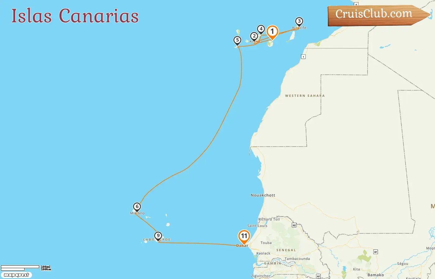Crucero por las Islas Canarias de Las Palmas a Dakar a bordo del barco Le Bougainville con visitas a España y Senegal durante 11 días