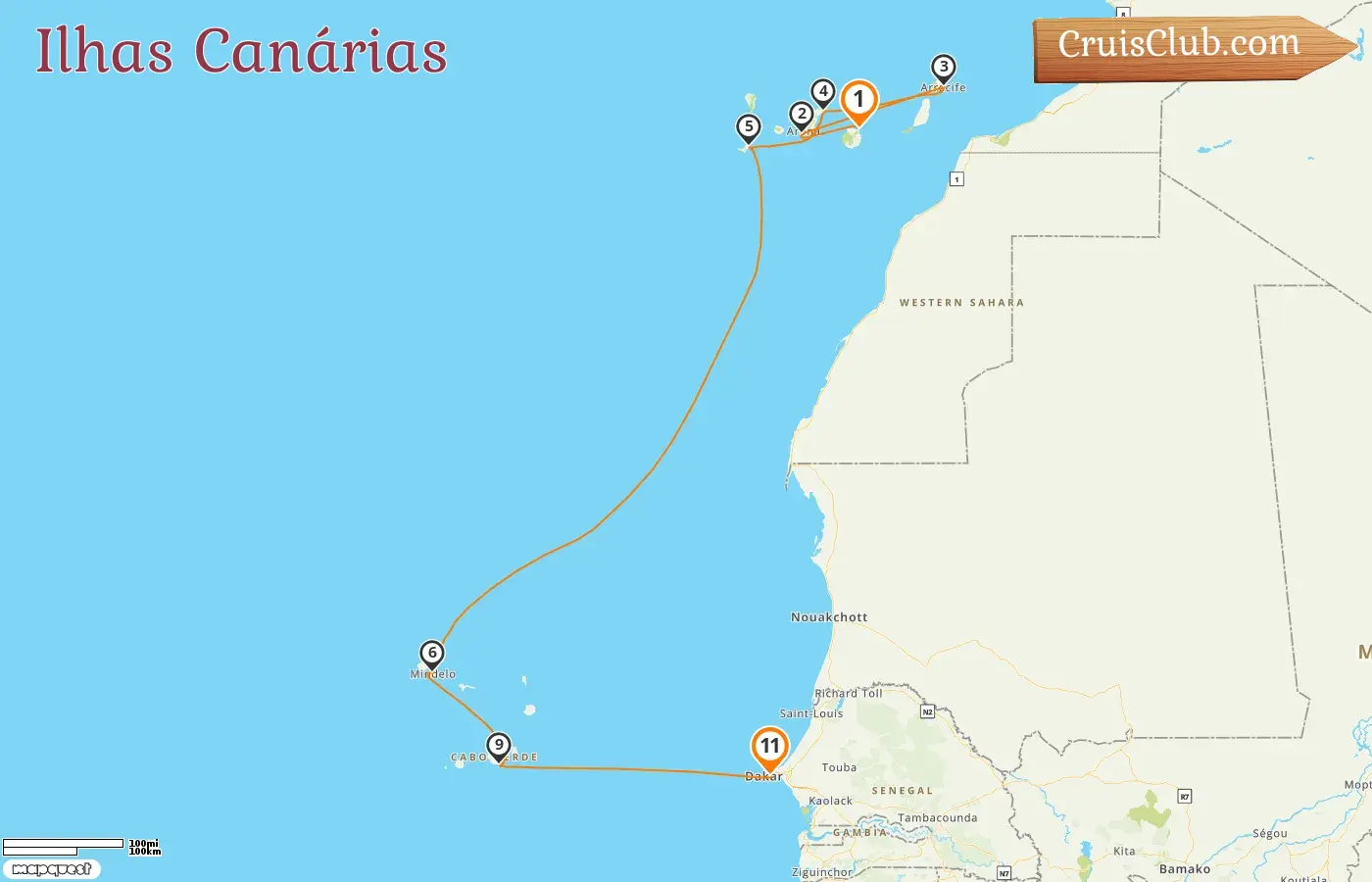 Cruzeiro nas Ilhas Canárias de Las Palmas a Dakar a bordo do navio Le Bougainville com visitas à Espanha e Senegal por 11 dias