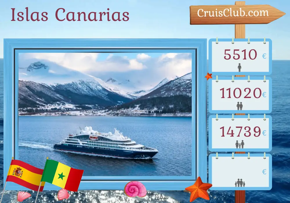 Crucero por las Islas Canarias de Las Palmas a Dakar a bordo del barco Le Bougainville con visitas a España y Senegal durante 11 días