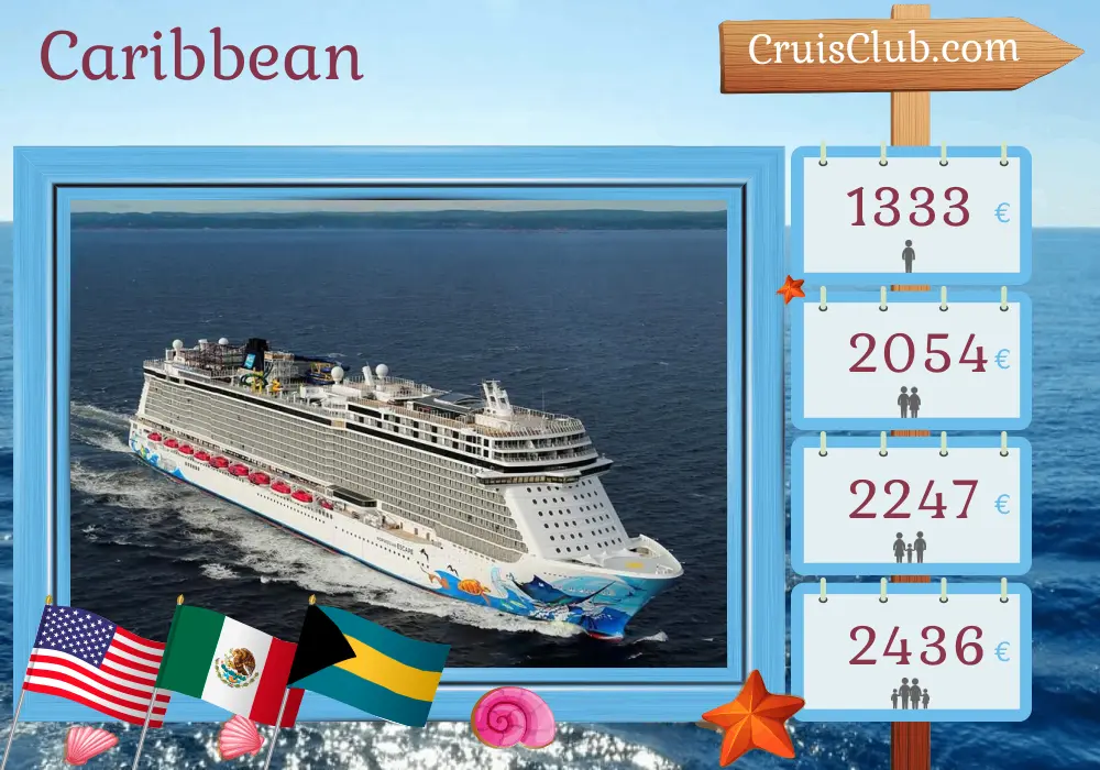 Cruise in the Caribbean from Port Canaveral / Orlando aboard Norwegian Escape ship with visits to USA, Mexico, and Bahamas for 6 days