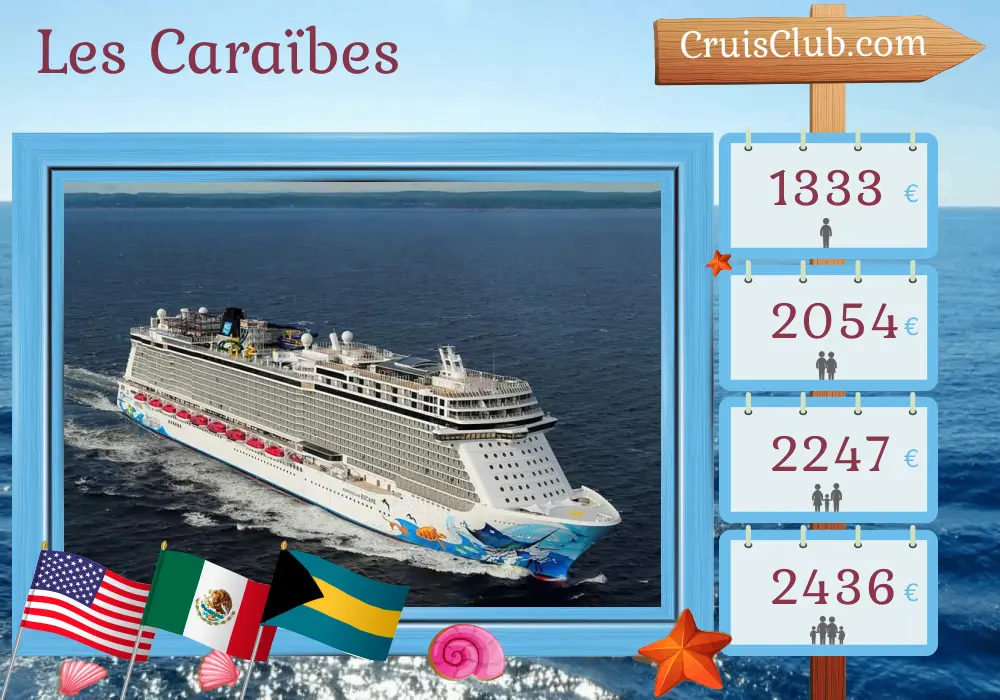Croisière dans les Caraïbes au départ de Port Canaveral / Orlando à bord du navire Norwegian Escape avec des escales aux États-Unis, au Mexique et aux Bahamas pendant 6 jours