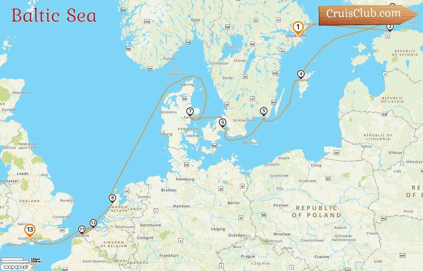 Cruise in the Baltic Sea from Stockholm to Southampton aboard Oceania Sirena ship with visits to Sweden, Estonia, Finland, Denmark, Netherlands, France, and Belgium for 13 days